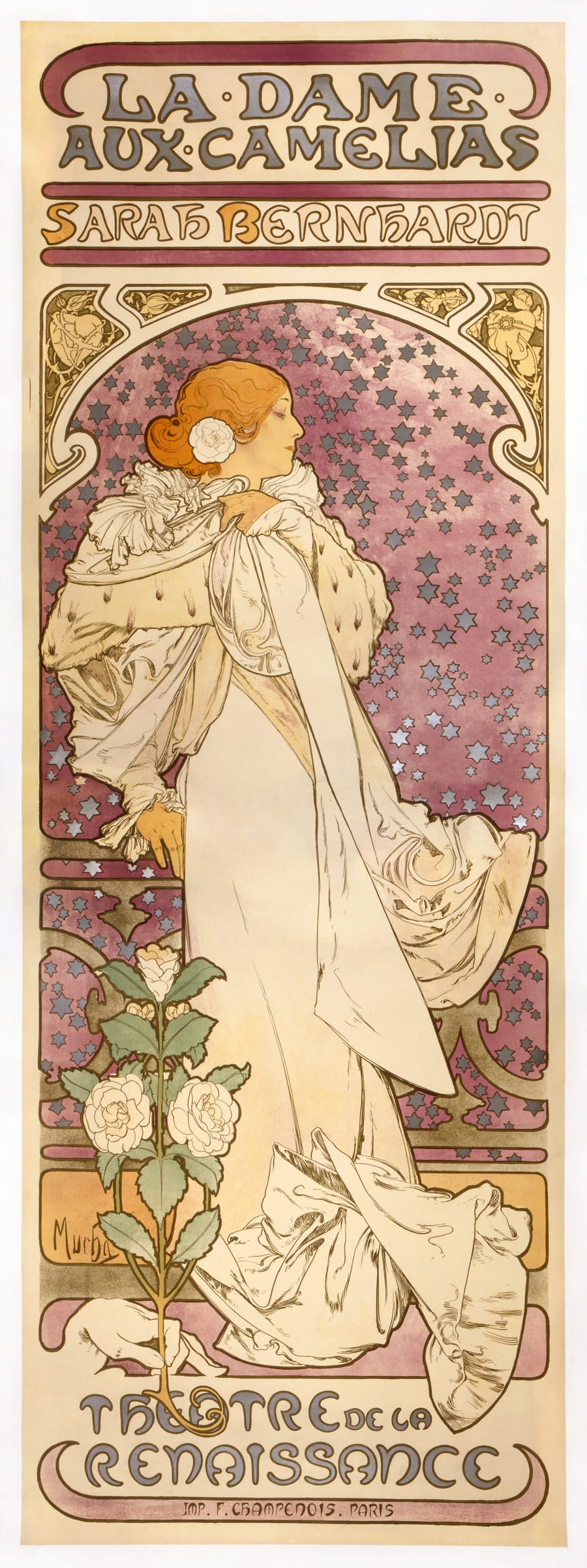 Alfons Mucha, affiche Art nouveau pour La Dame aux camélias